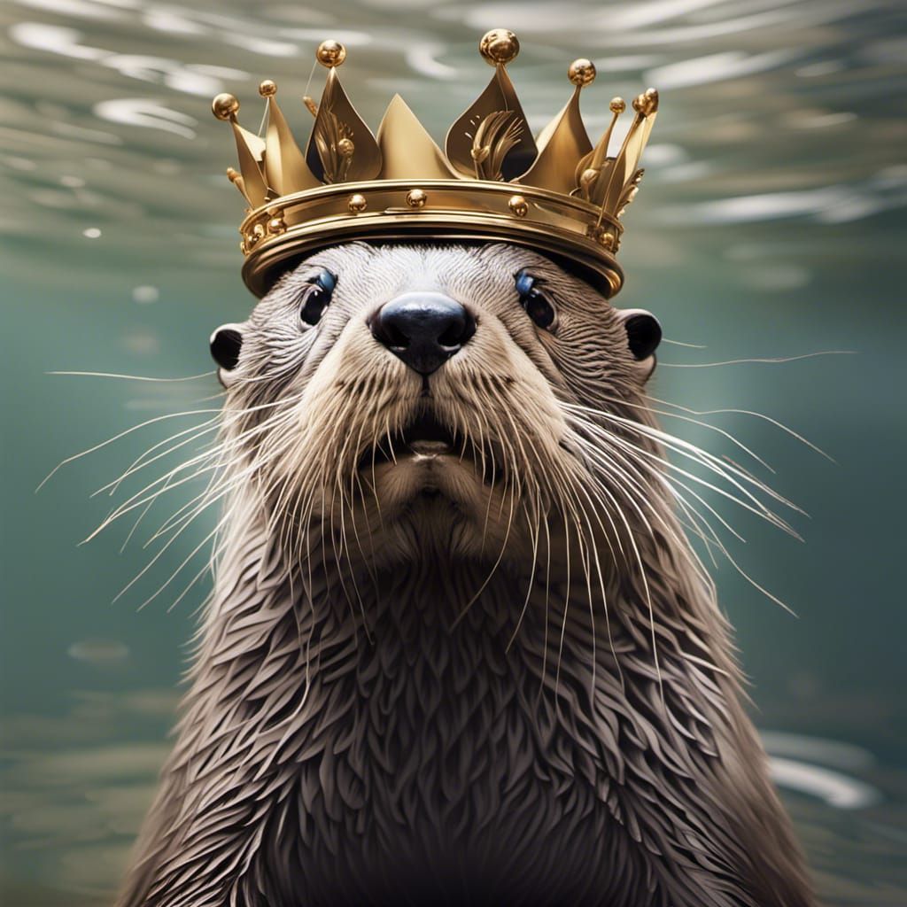 King Otter Portrait with Liquid Reflections