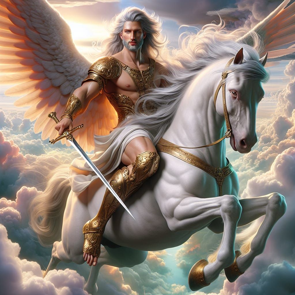 Archangel Michael on White Horse Concept Art