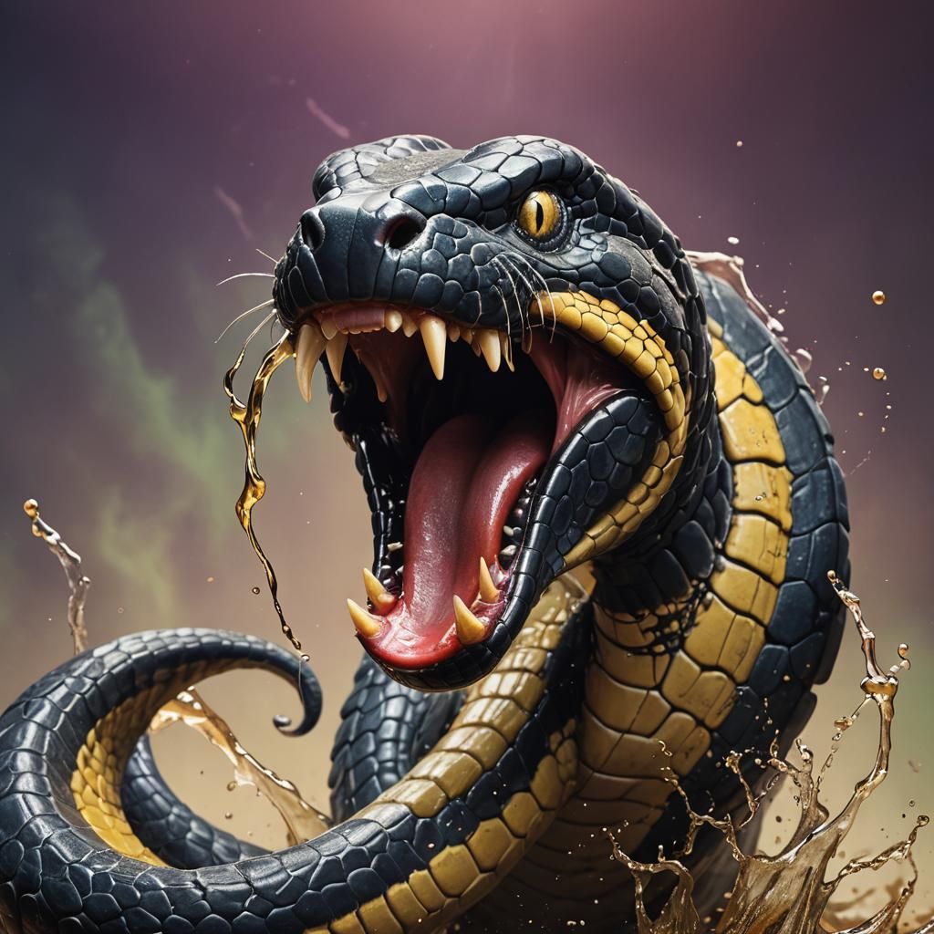 Hyperrealistic King Cobra Displaying Venomous Fangs