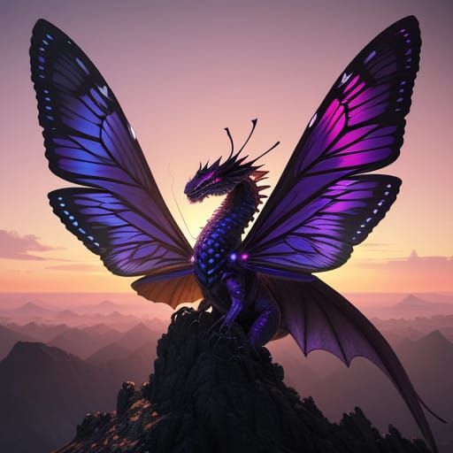Dragon Butterfly Hybrid Soars in Vibrant Pink Sunset