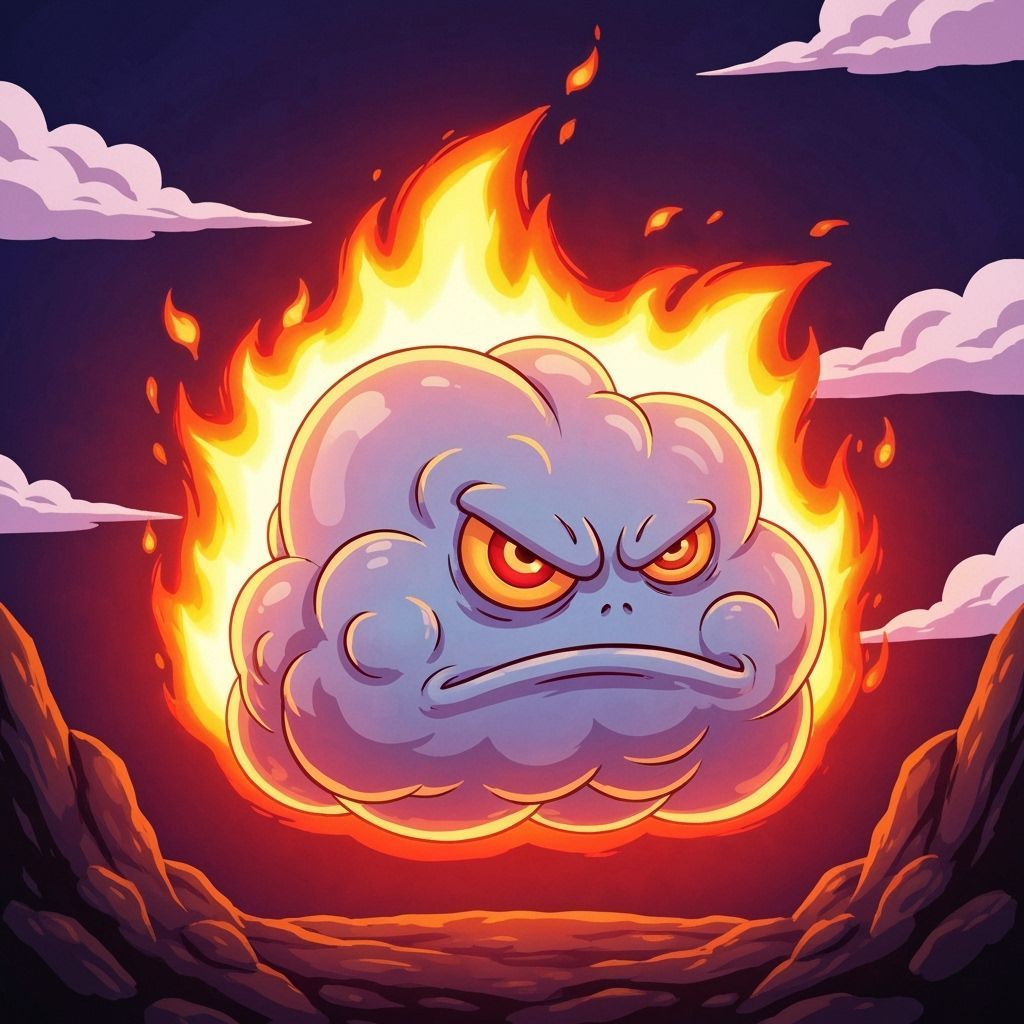 CGI Cloud Creature in Vibrant Cartoon Flames