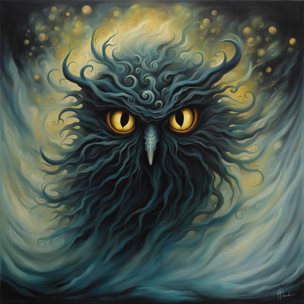 Ethereal Familiar Emerges from Mist in Acrylic Painting