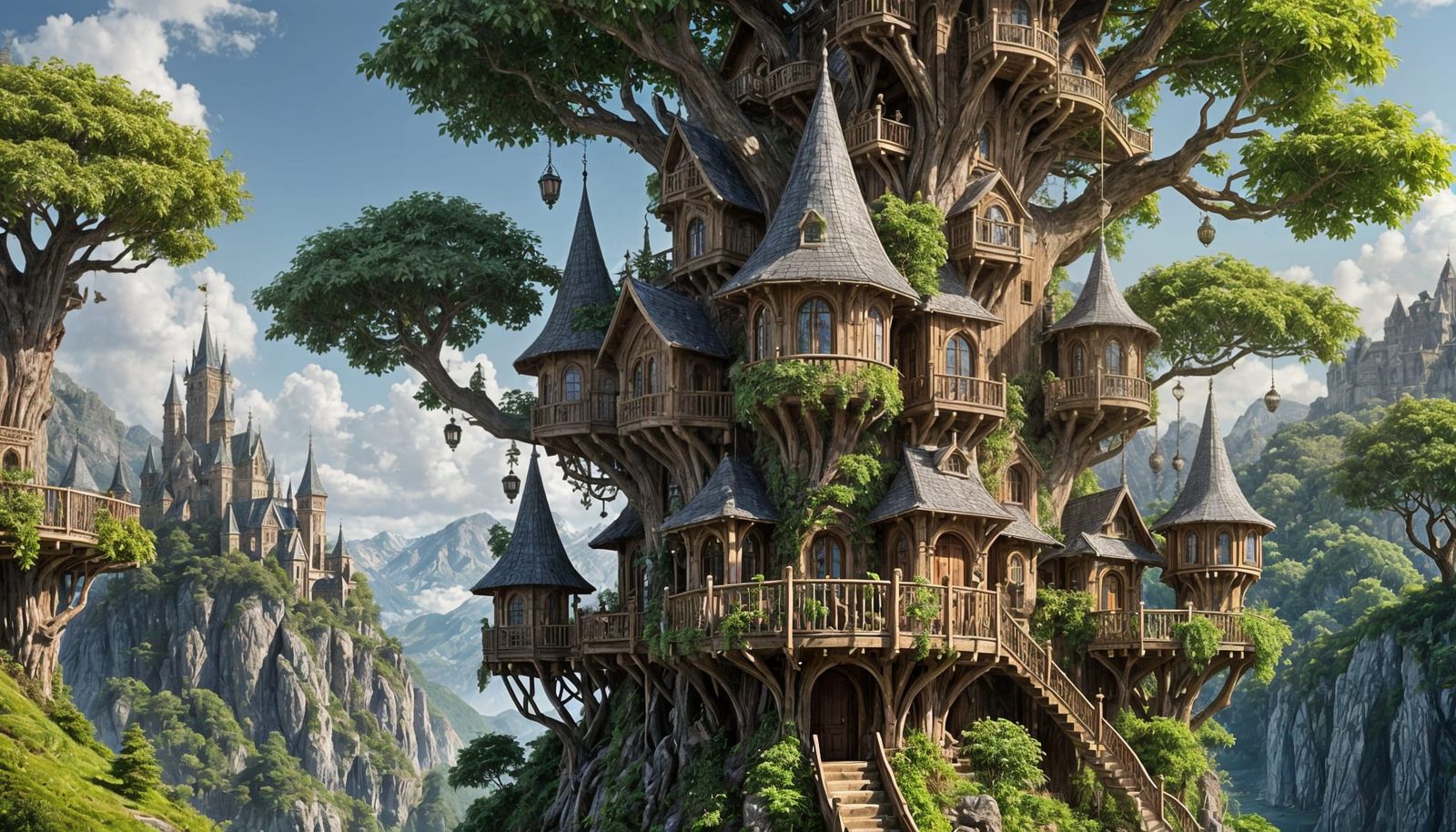 Elaborate Elven Treehouse with Castle Towers