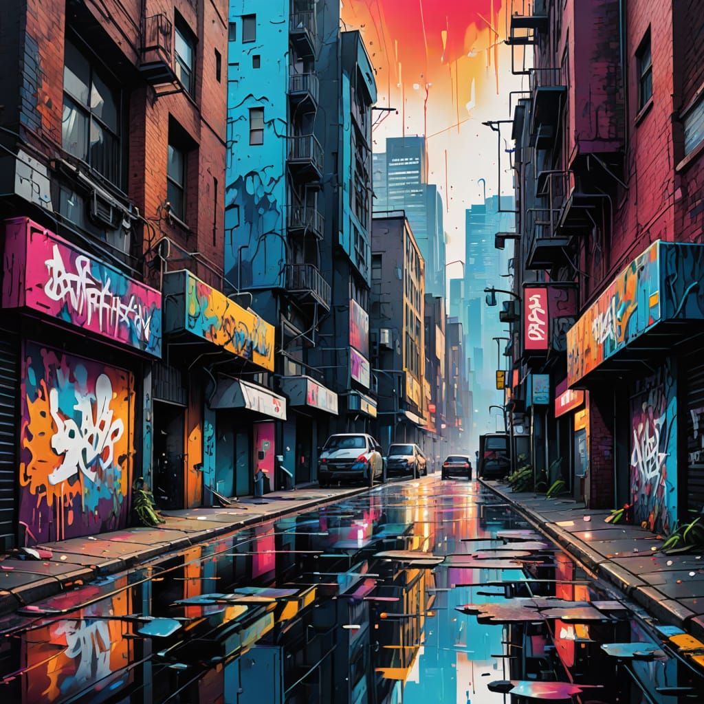 Glitched screen city street