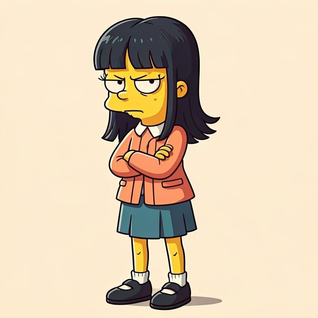 Angry Young Girl in Simpsons-Inspired Cartoon Style