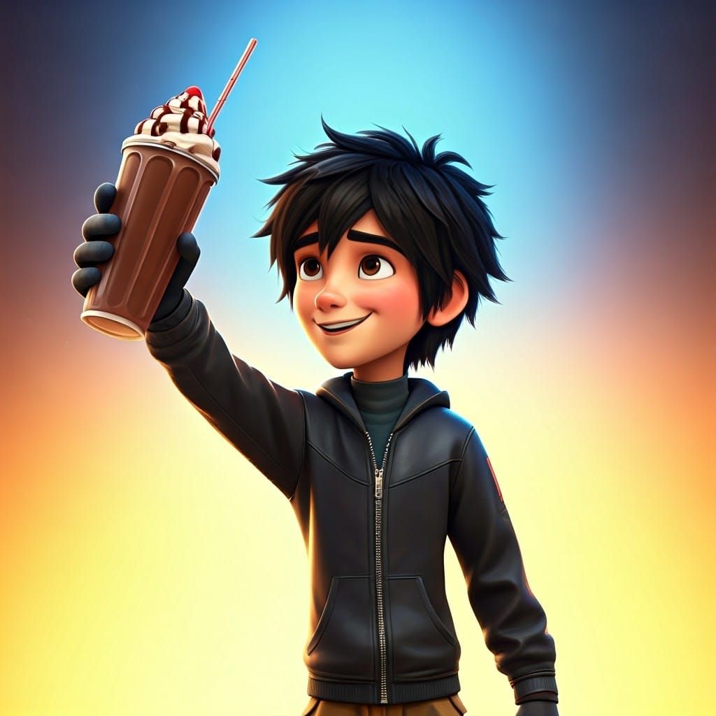 Hiro Hamada Enjoys a Chocolate Milkshake, 3D Rendered