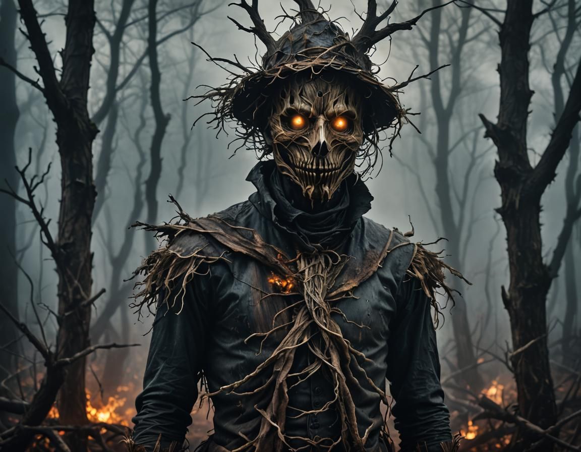Eerie Scarecrow Figure in Surreal Dark Fantasy Style