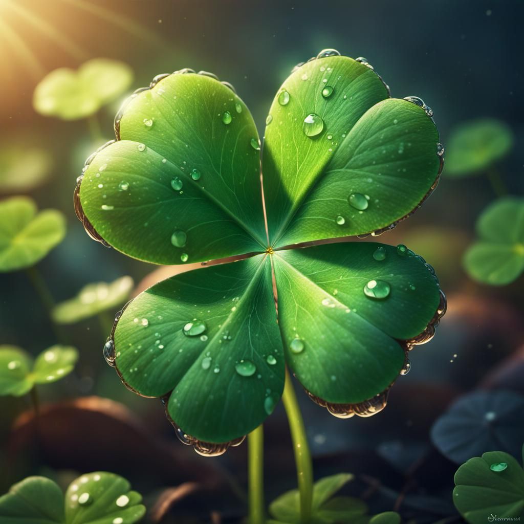 Adorable Four-Leaf Clover in Hyperrealistic Style