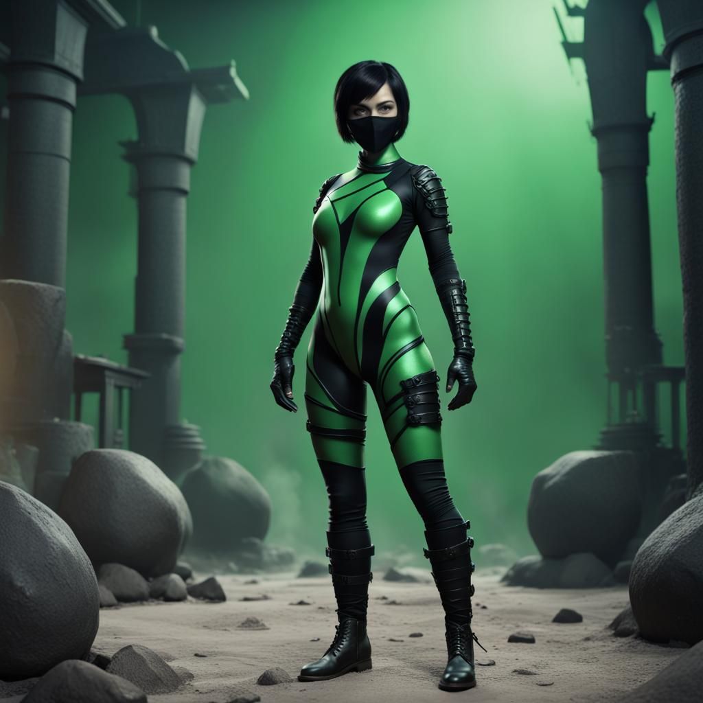 Caucasian Woman in Green Bodysuit, Fantasy Art