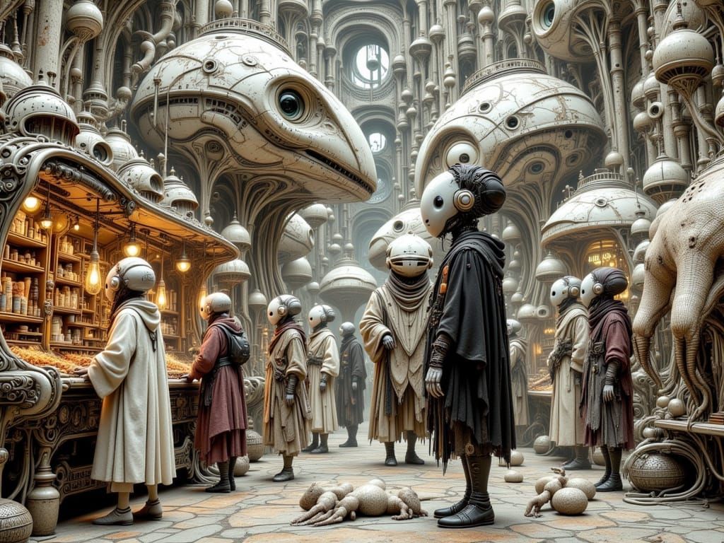 Tentacled Aliens Trading on a Sci-Fi Market