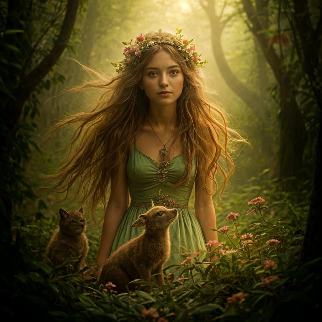 Ethereal Forest Princess Surrounded by Nature's Wonders in a...