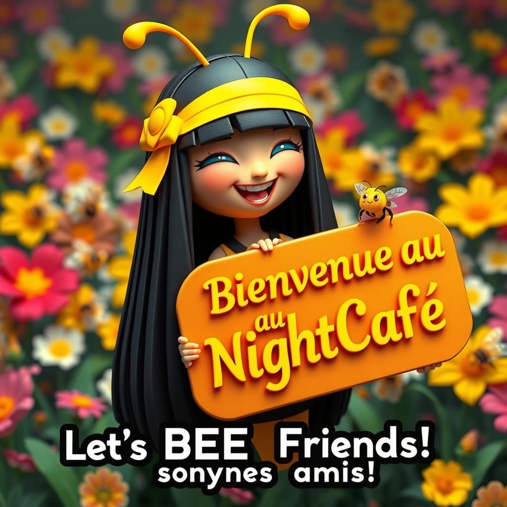 Vibrant Origami Bumblebee Girl in Whimsical Floral Scene