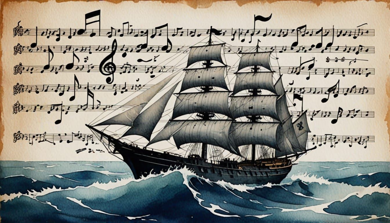 Ocean Waves and Music: Double Exposure Watercolor