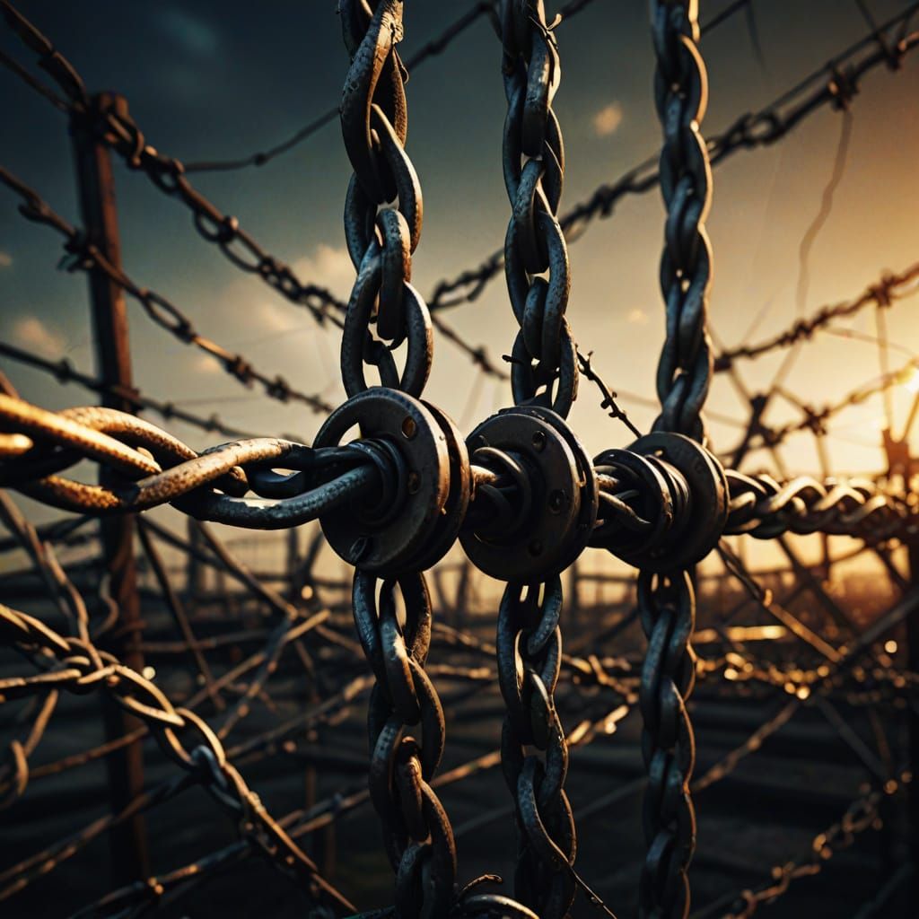 Industrial Barbwire Concept Art in Golden Hour
