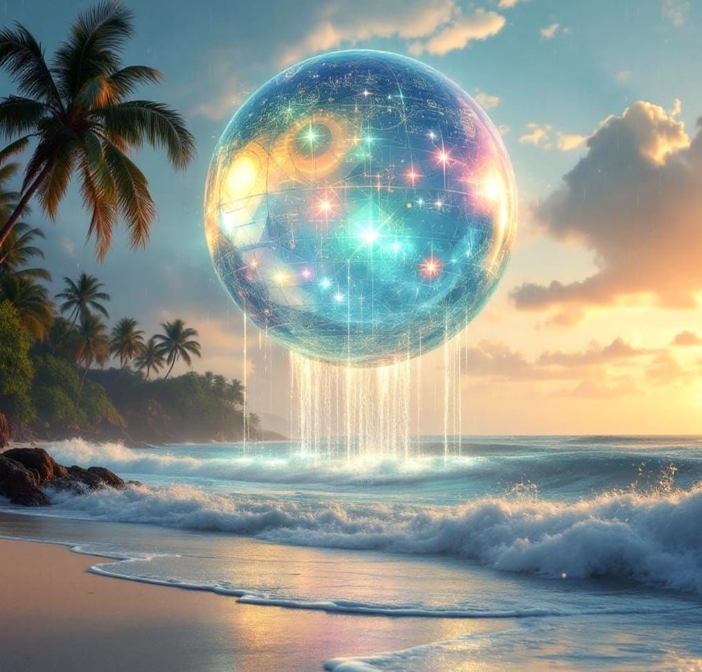 Ethereal Spaceship Over Tropical Island at Twilight