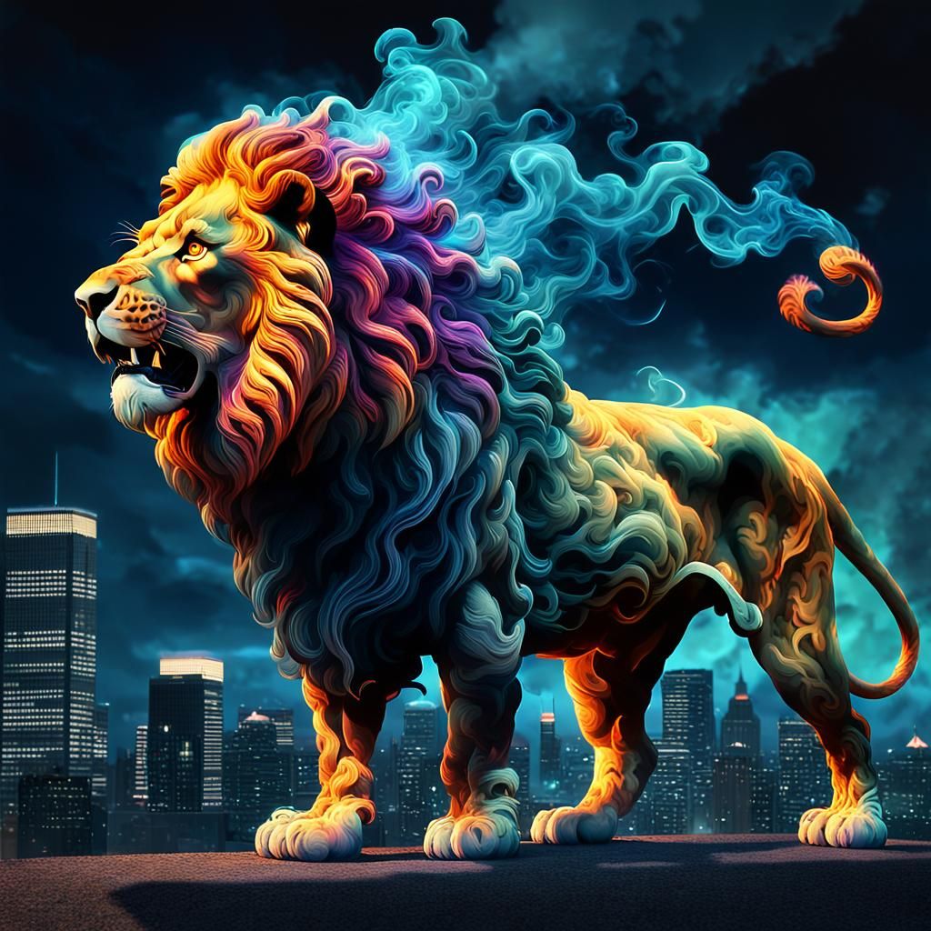 Enraged Lion of Swirls and Smoke: 3D Digital Art