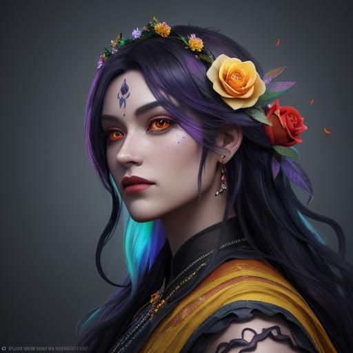 Monochrome Snake with Rainbow Rose, Matte Painting