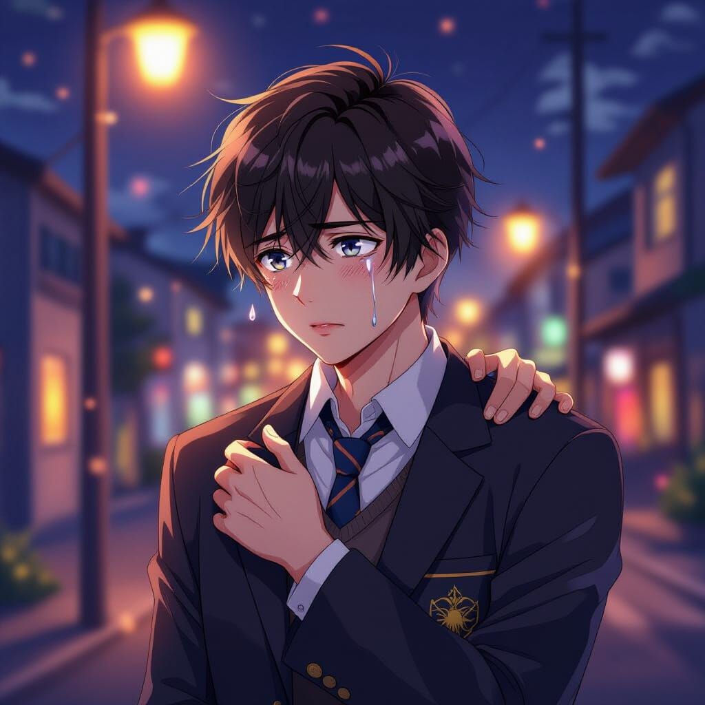Anime Boy Comforted, Expressive Art Style