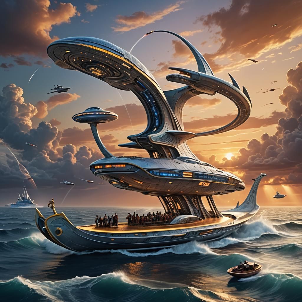 Futuristic Star Trek Enterprise Boat on High Seas