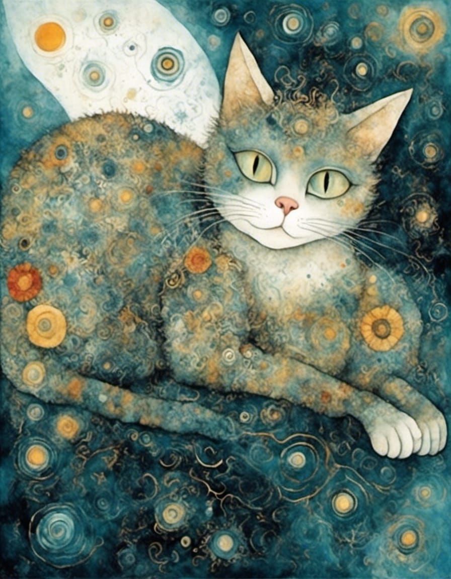 Whimsical Cat Inspired by Schiele and Klee