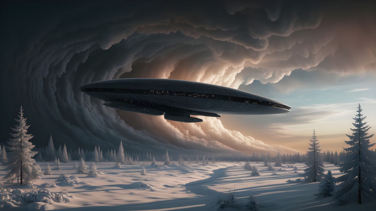 Majestic Alien Spaceship Dominates Turner-Inspired Winter St...
