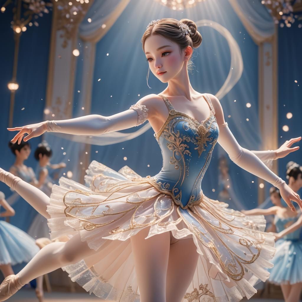 Ballerina's Pirouette: 3D Anime Art on Stage