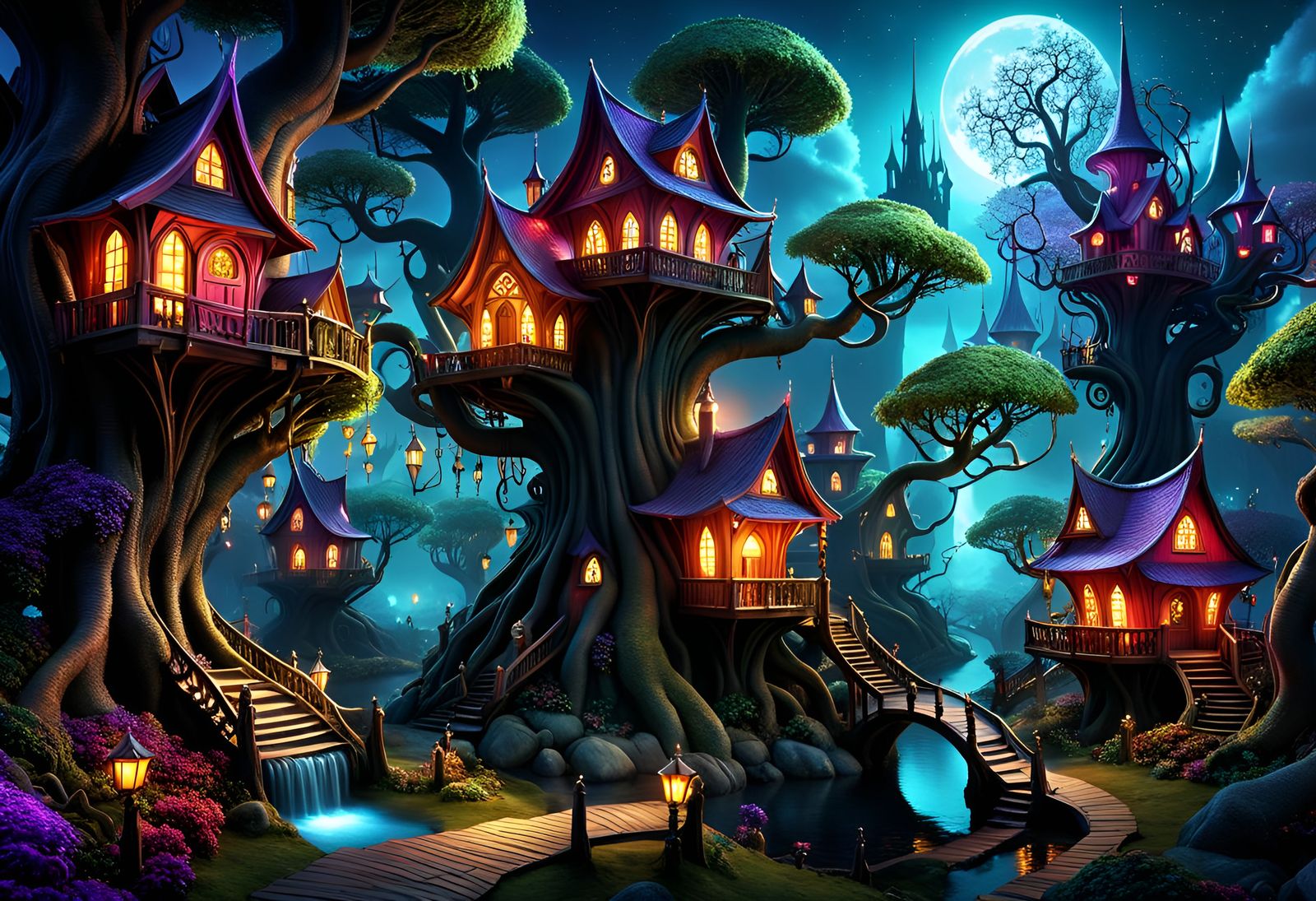 Goblincore Tree Village in Dark Fairytale Land
