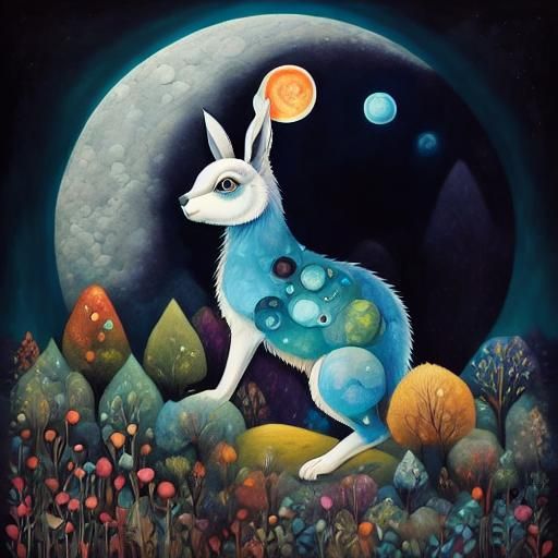 Surreal Dreamscape: Moonwalking Anthropomorphic Rabbit
