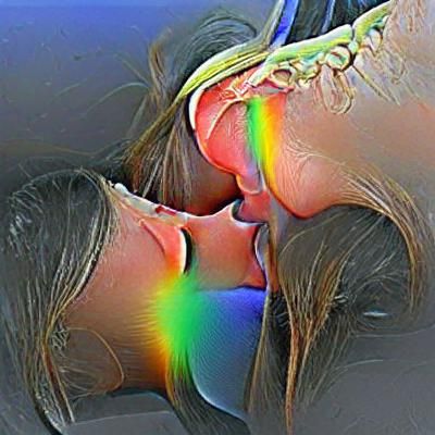 Lesbians Kissing Under a Rainbow
