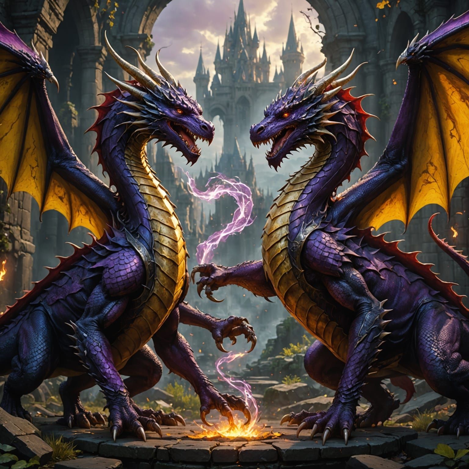 Dark Fantasy Dragons Engage in Epic Battle
