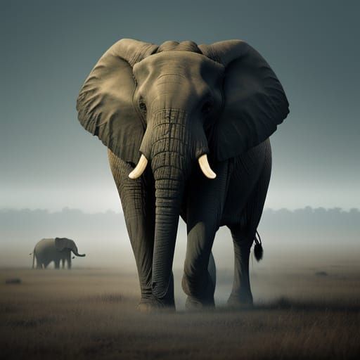 Wise Elephant Matriarch Guides Herd at Dawn