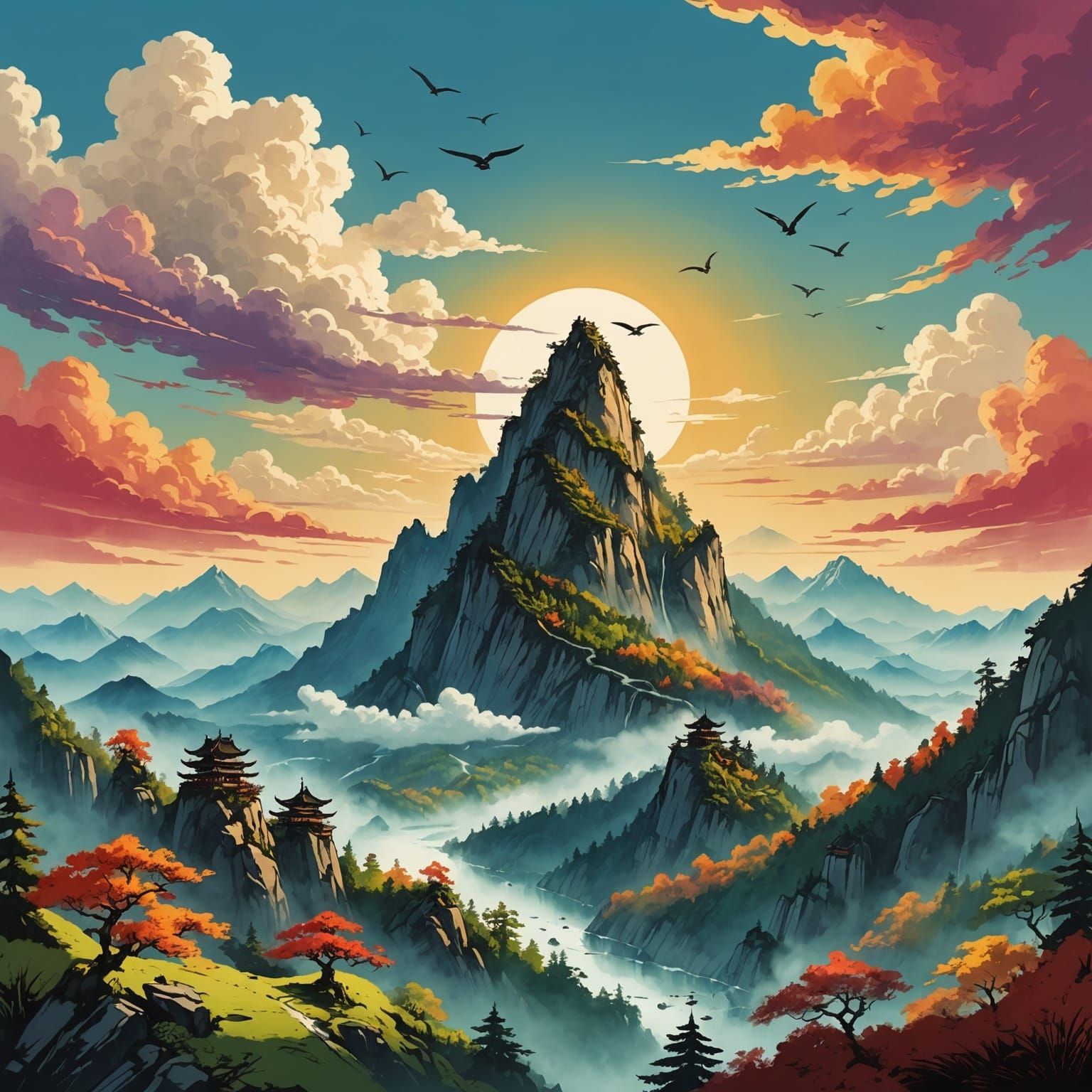 Majestic Mountain in Chinese Ink Painting Style