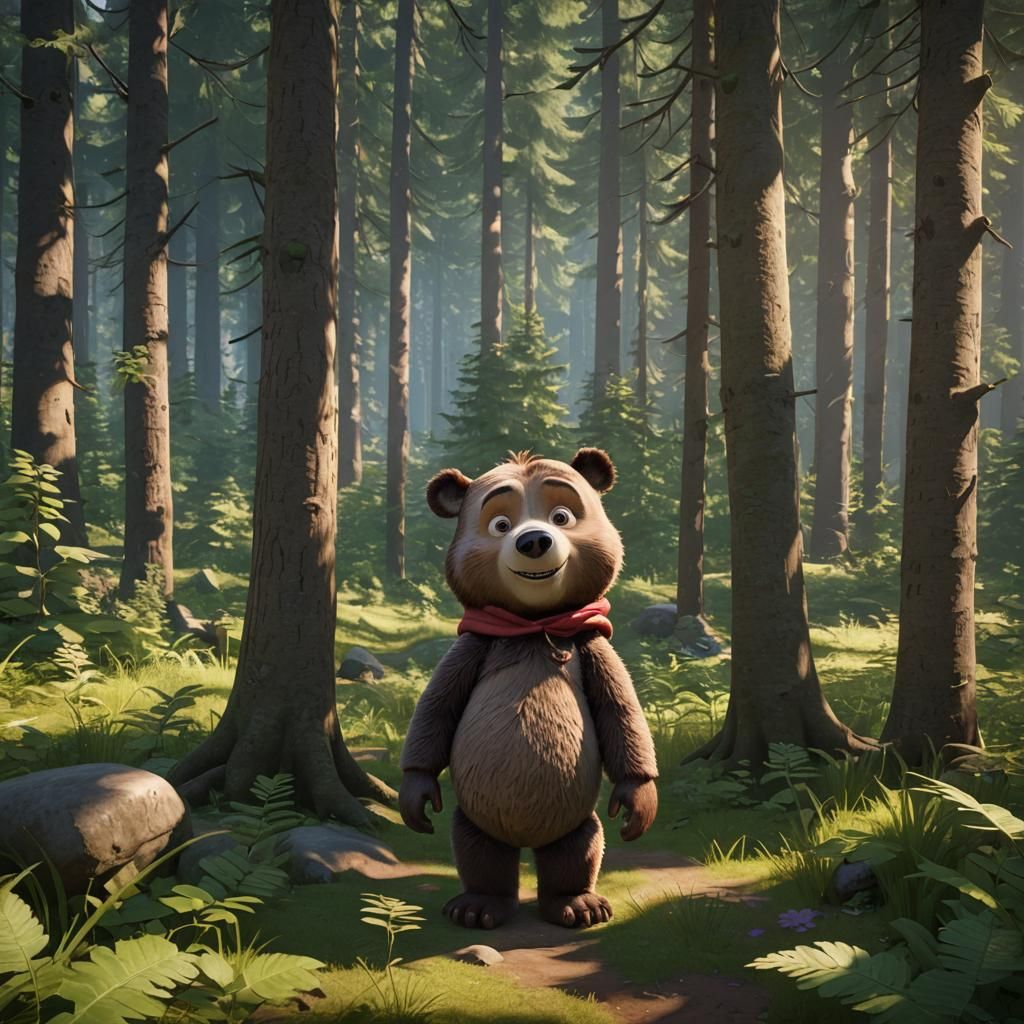 Masha and the Bear in Forest: 3D Shading