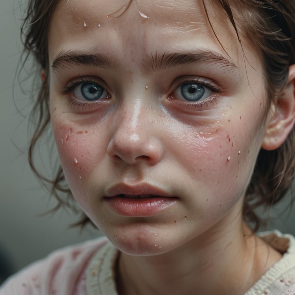 Sad Child with Tears: A Photorealistic Portrait