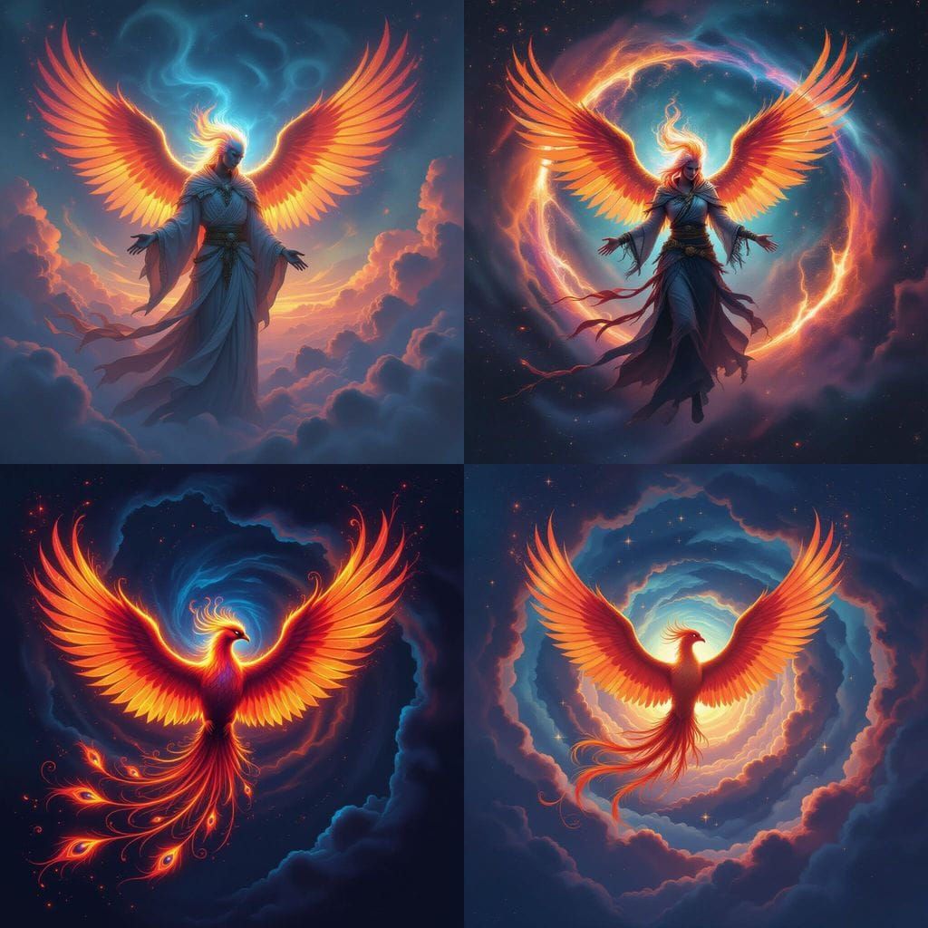 Demonic Void Phoenix in Astral Illustration Style