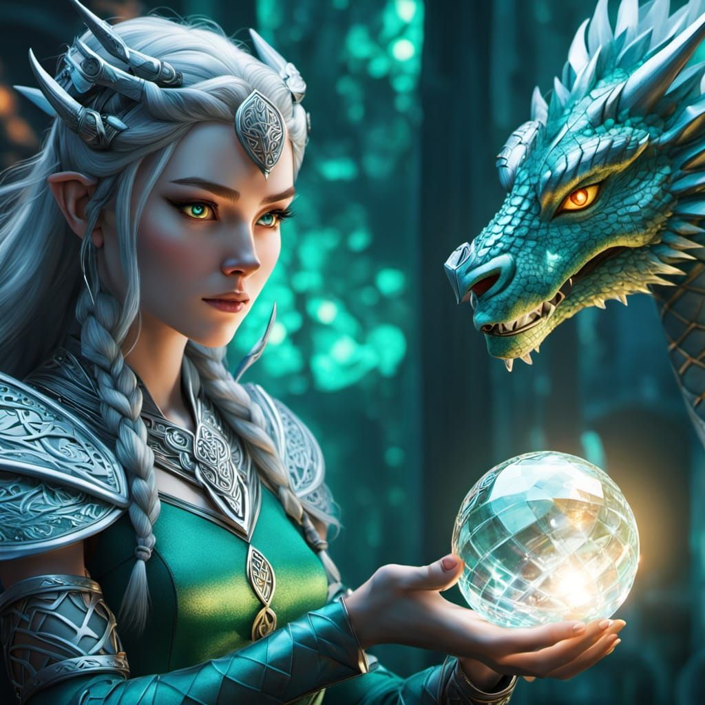 Celtic Warrior Princess and Dragon in Anime Style