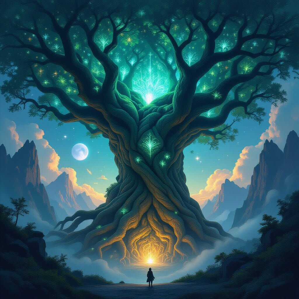 Giant Ancient Tree Roots Encircle Mountains in Gothic Arches