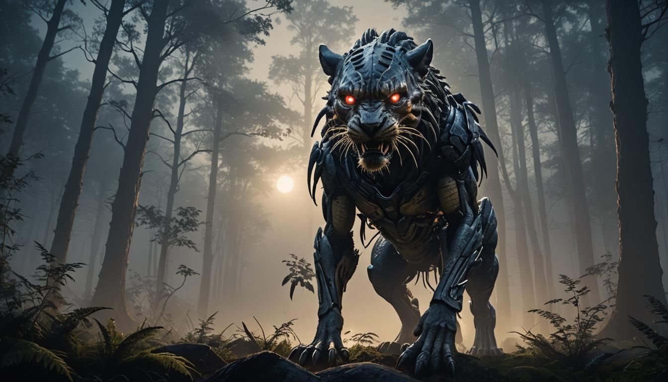 Sci-Fi Predator in Twilight Forest: Cinematic Digital Painti...