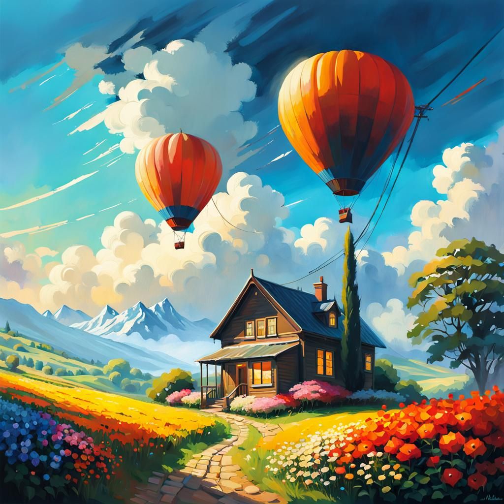 Vintage Landscape Painting with Bright Colors