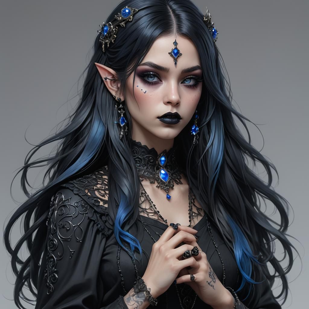 Gothic Female Portrait with Sapphire Eyes in Fantasy Art