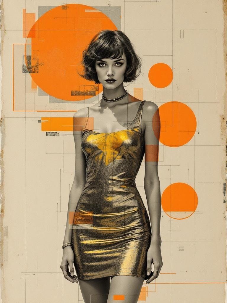 Futuristic Woman in Gold Dress: Bauhaus Modernism