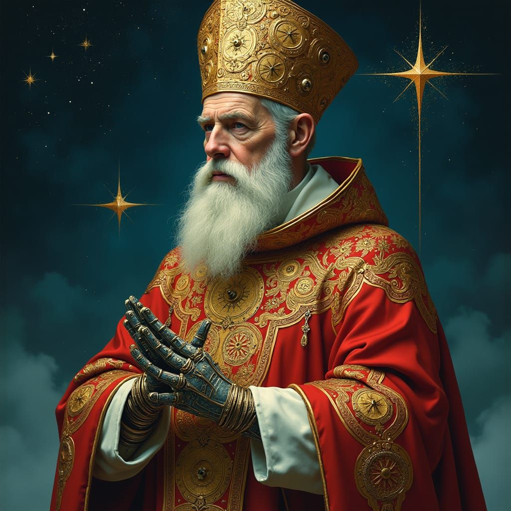 Clockwork Saint in Ethereal Starry Night