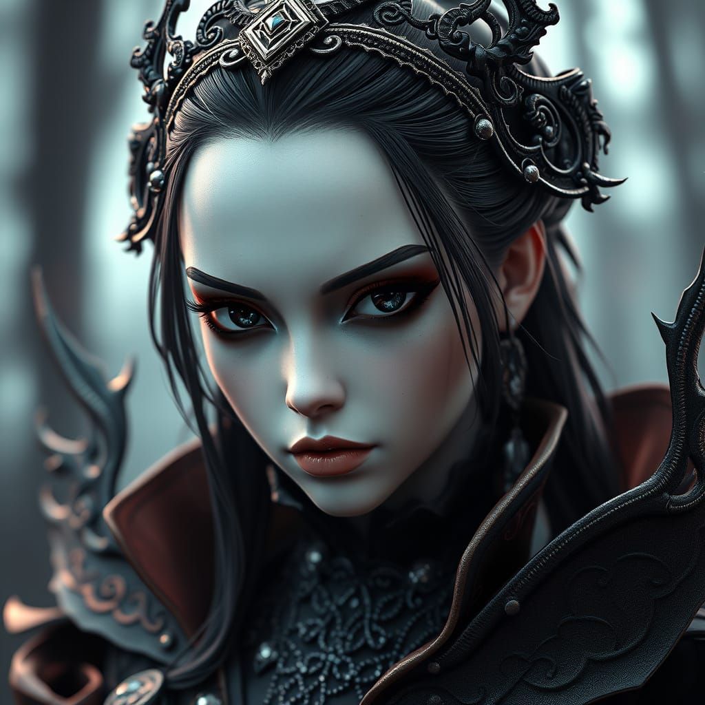 Mysterious Woman in Dark Fantasy Attire
