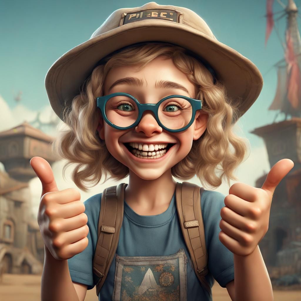 Enthusiastic Nerd Girl Gives a Thumbs Up