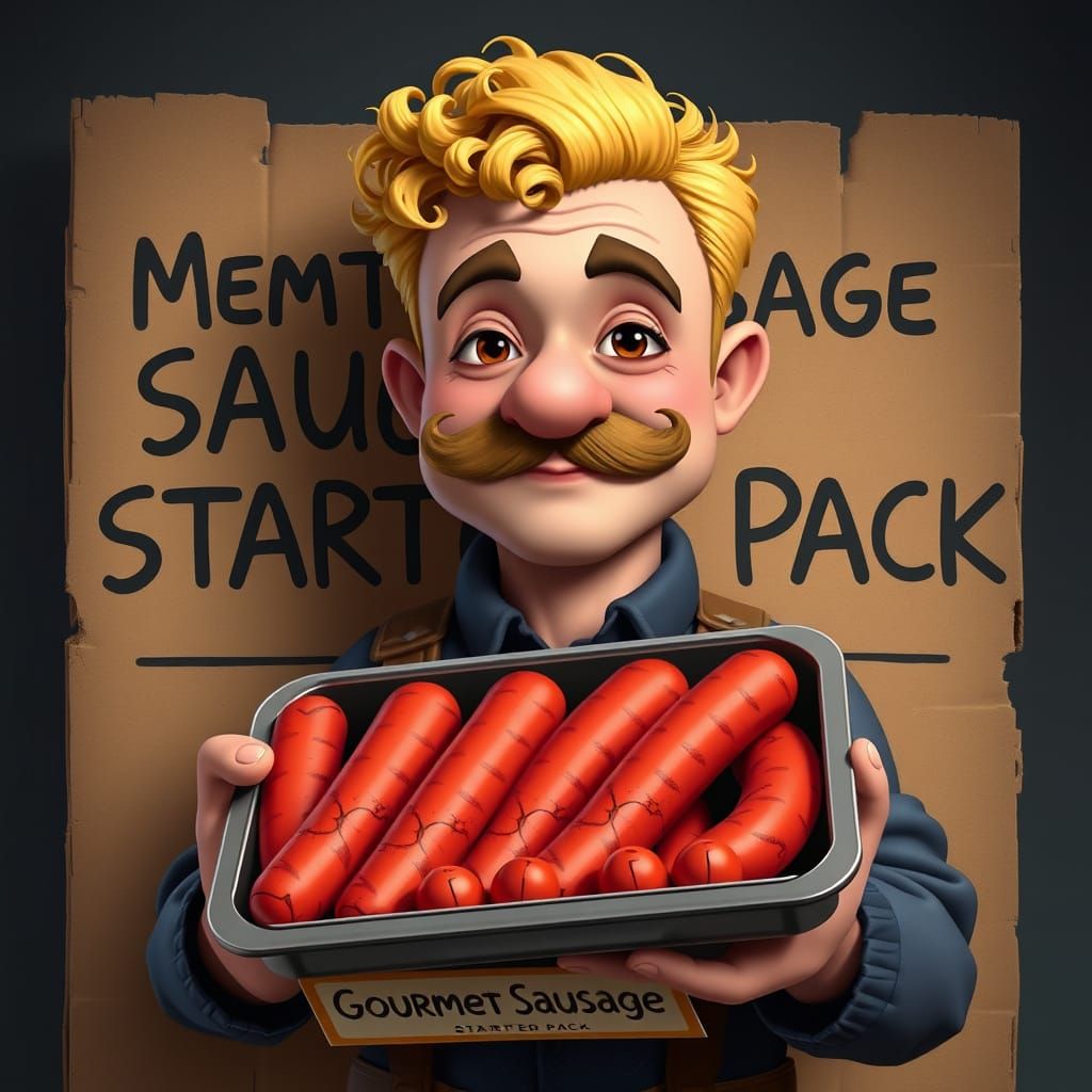 Gourmet Sausage Gentleman: Digital Art Portrait