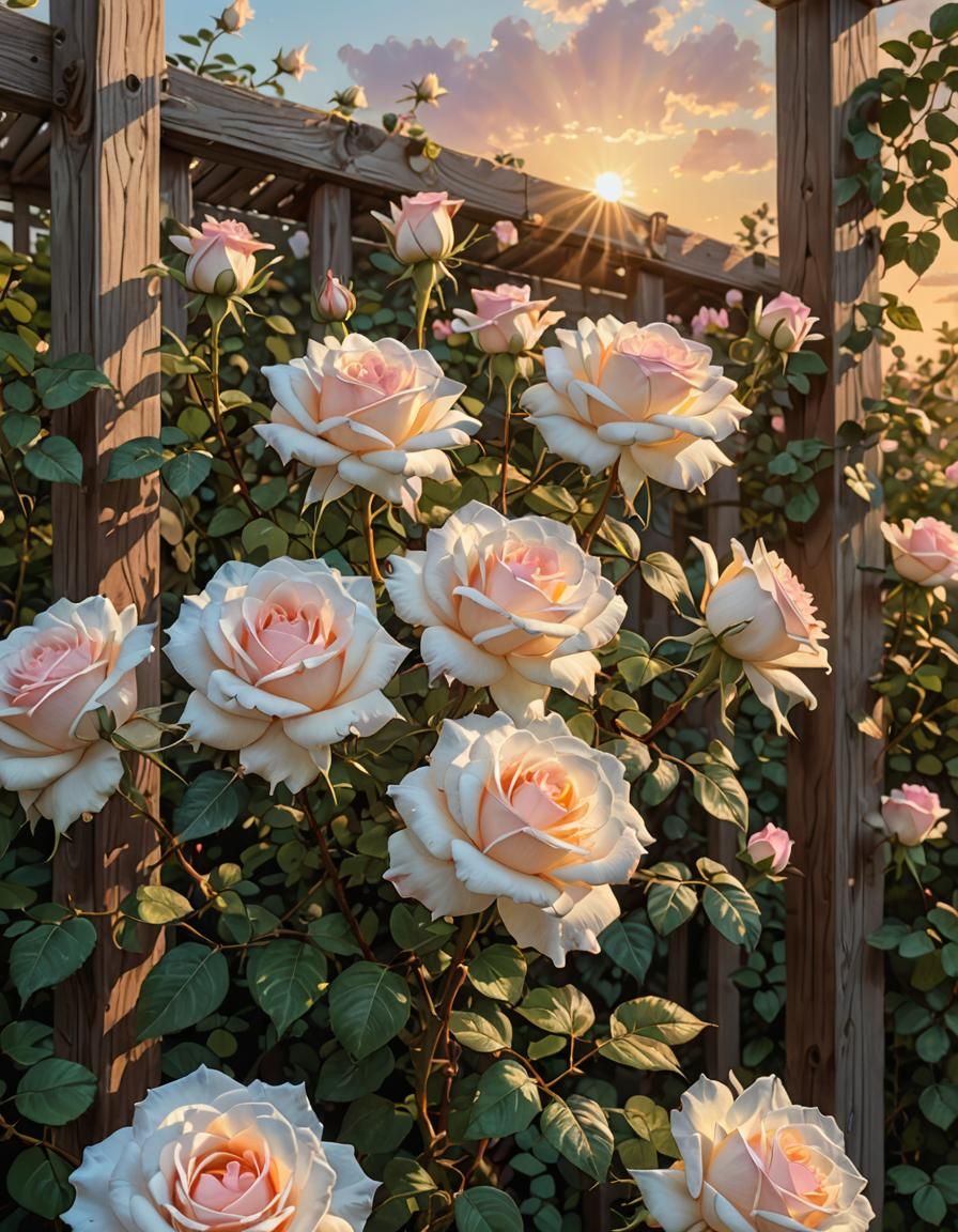 Luminescent White Roses with Iridescent Glow