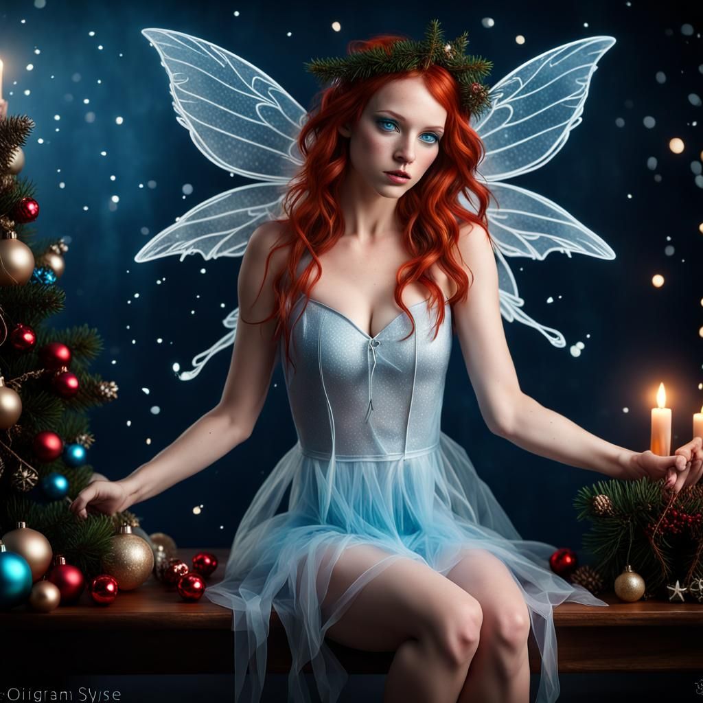 Ethereal Redhead Christmas Fairy Digital Art Portrait