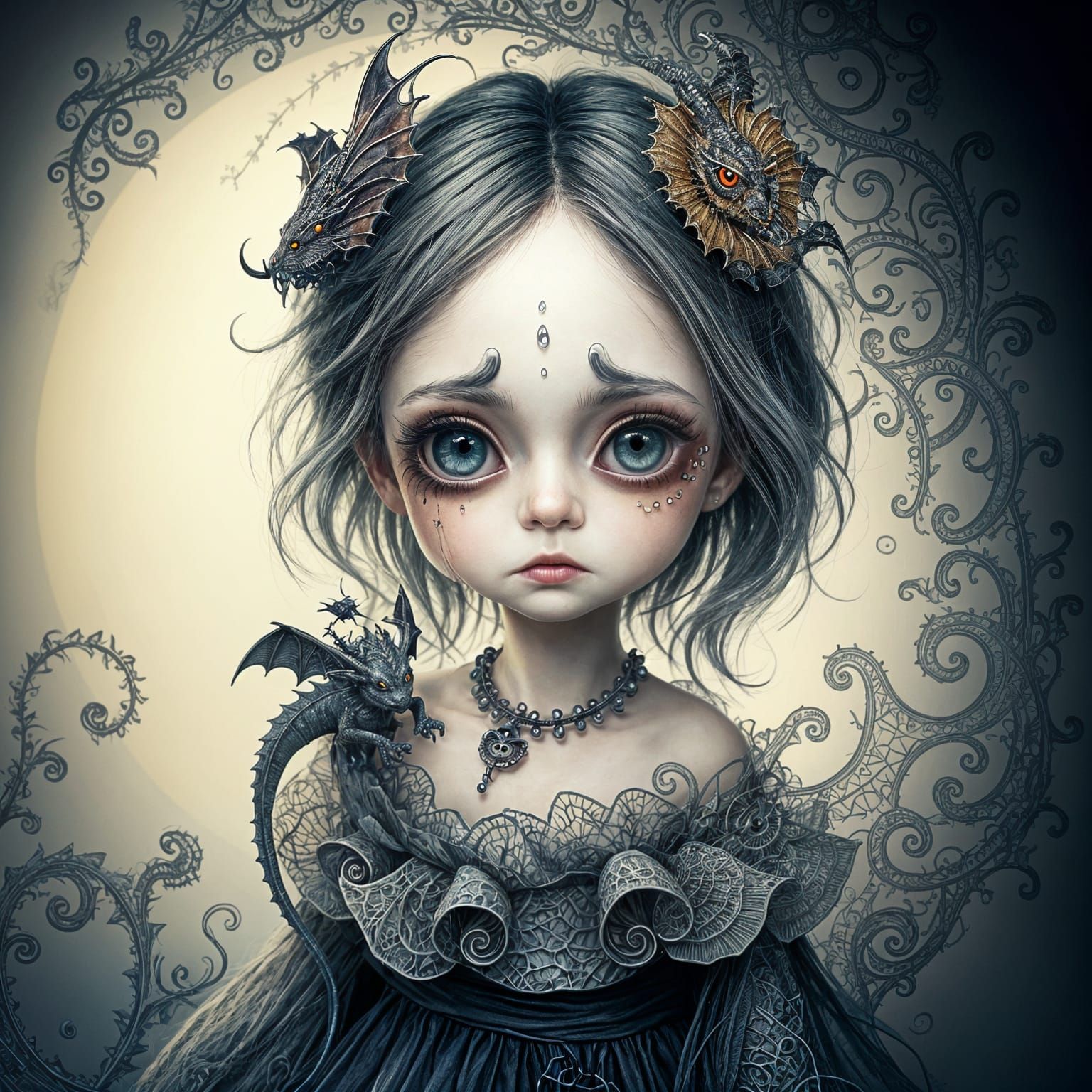 Ghostly Halloween Girl with Dragon in Spectral Style