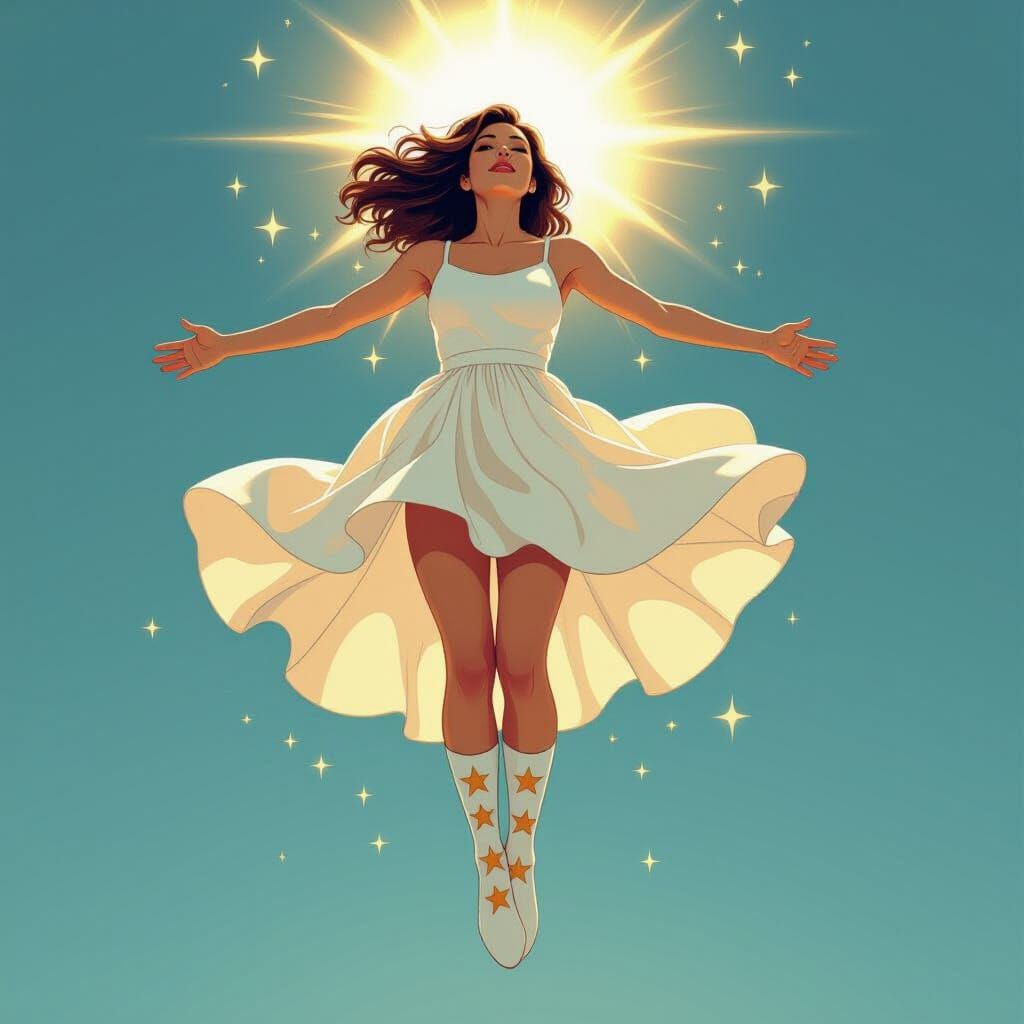 Levitating Woman in Star Socks: Comic Book Art