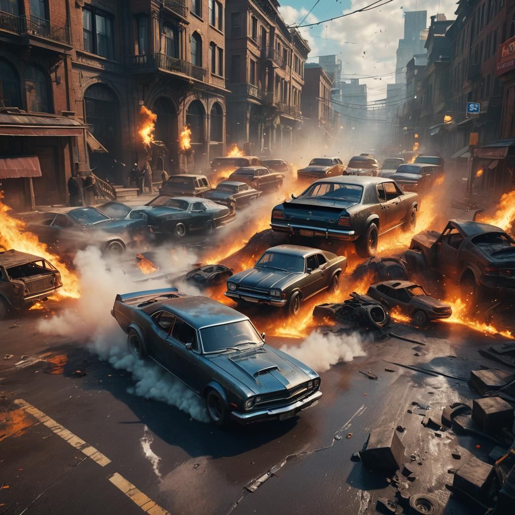 Detailed Car Burnout in Fantasy Concept Art